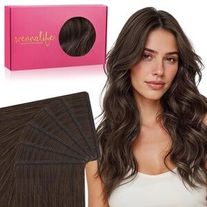 Chocolate Brown Remy Human Hair Seamless 20 Inch Tape In Hair Extensions